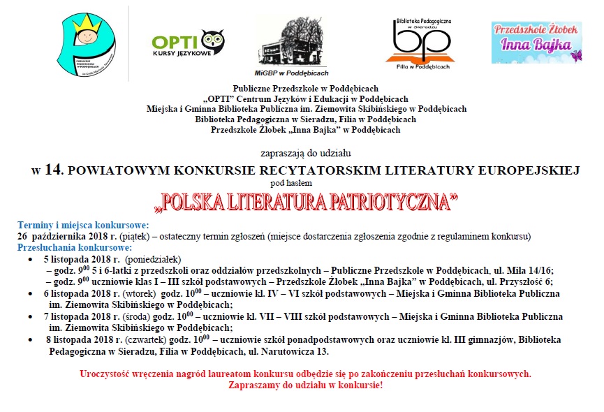 14. Powiatowy Konkurs Recytatorski Literatury Europejskiej   „Polska Literatura Patriotycznaę