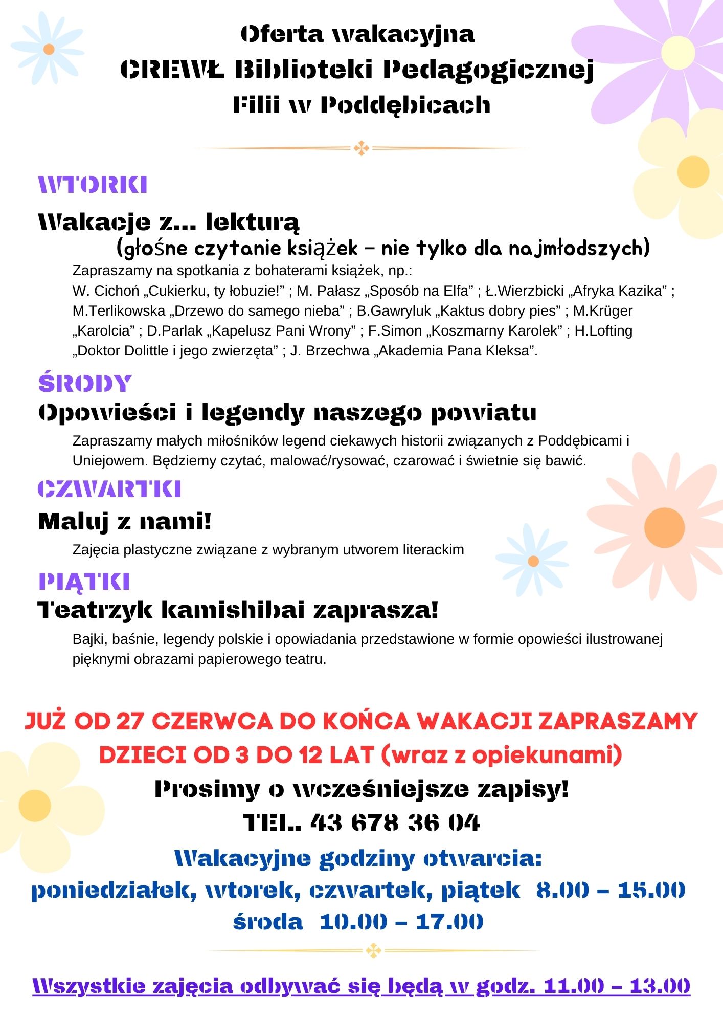 Oferta wakacyjna CREWŁ Biblioteki Pedagogicznej Filii w Poddębicach